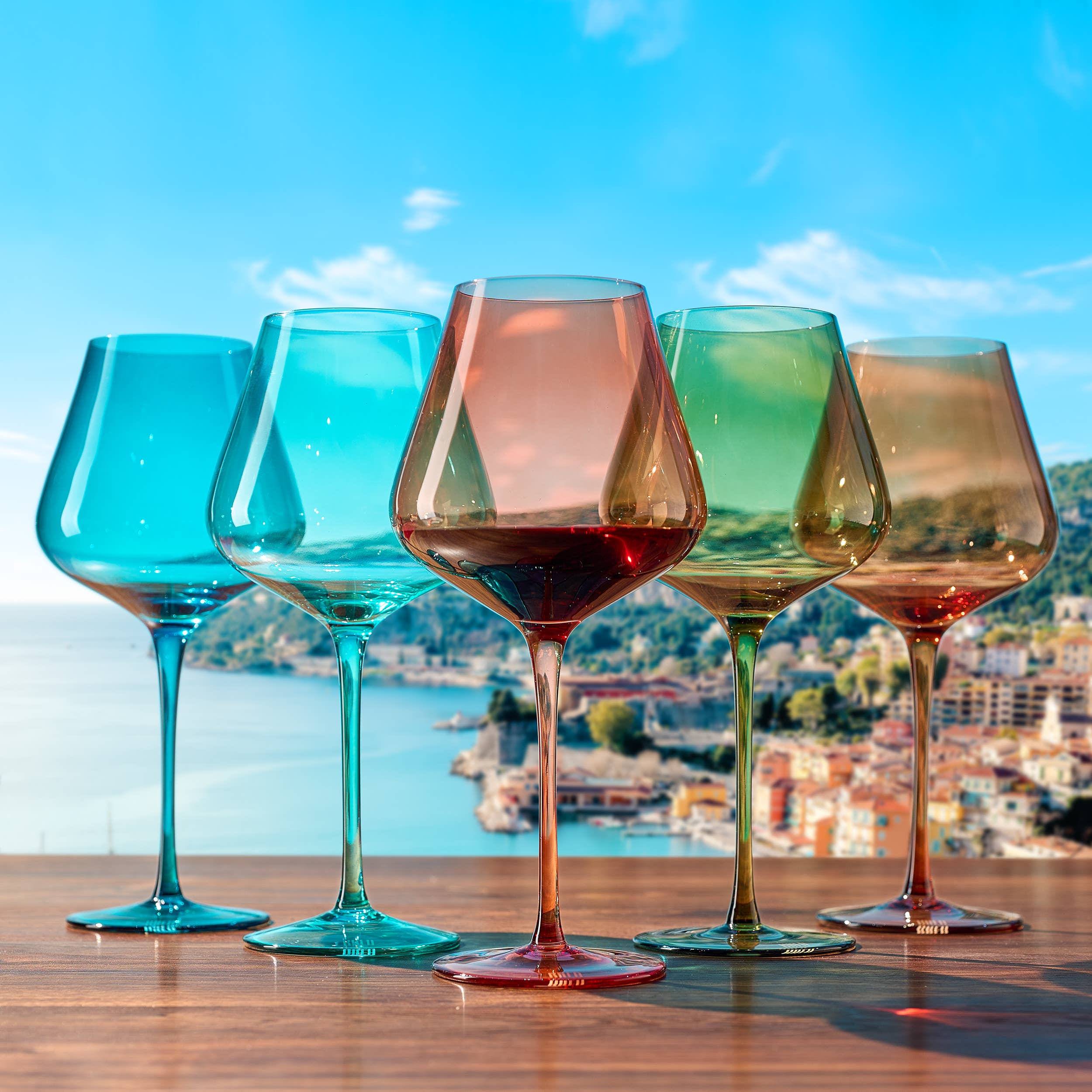 Colors of the French Riviera, Wine Glasses | 5 Set, 20 OZ - Decor Addict, LLC