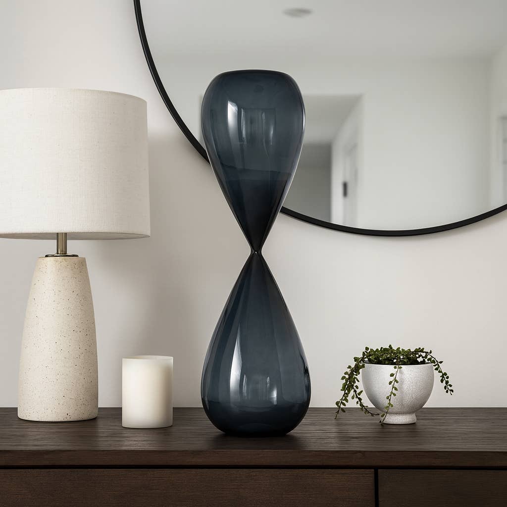 Glass Small Sleek Teardrop Hourglass - Blue, 20 in. - Decor Addict, LLC