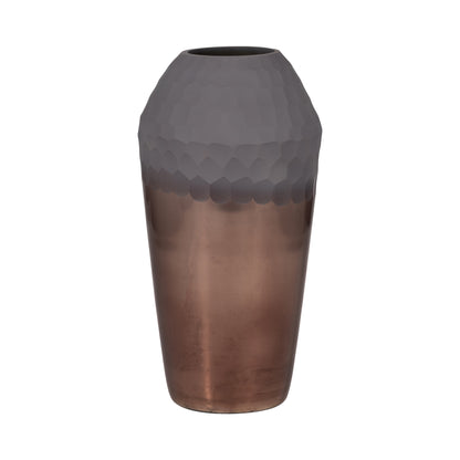Glass, 14" 2-tone Hand-cut Vase, Metallic - Decor Addict, LLC
