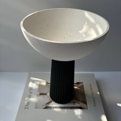 Leo - Pedestal Bowl | Concrete Decorative Bowl: Black & White - Decor Addict, LLC