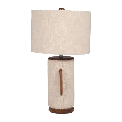 24" Ecomix Fabric Lamp With Wood, Ivory - Decor Addict, LLC