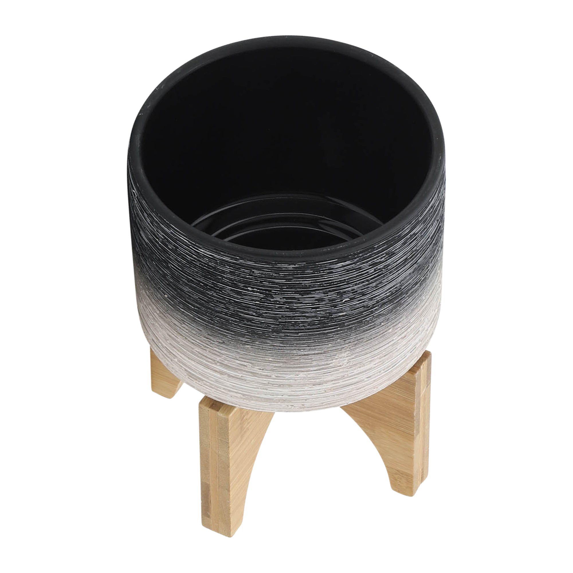 Ceramic 5" Planter On Wooden Stand, Gray - Decor Addict, LLC