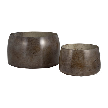 Glass, S/2 10/14" Decorative Bowls, Bronze - Decor Addict, LLC