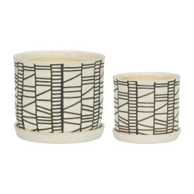 Ceramic Planter with Saucer, Beige (Set of 2)