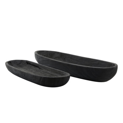 S/2 18/24" Wood Decor Plates, Black - Decor Addict, LLC