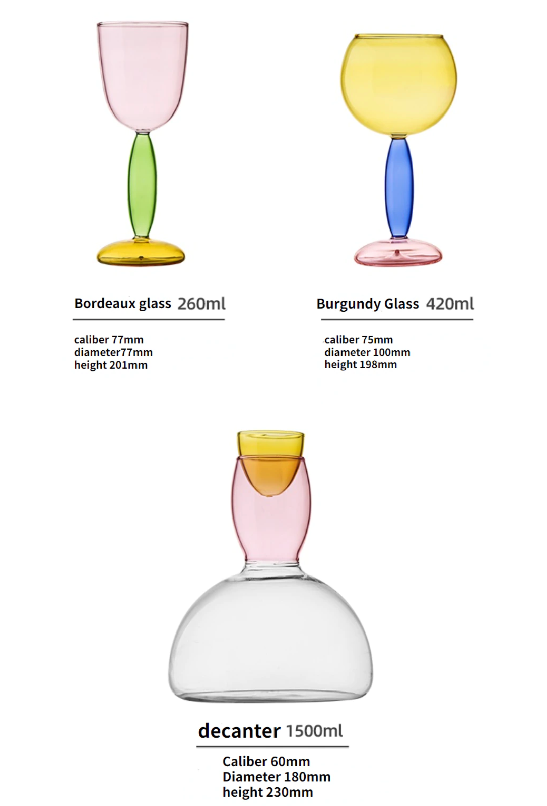 Colored Glass Wine Cup / Decanter: Burgundy Yellow - Decor Addict, LLC