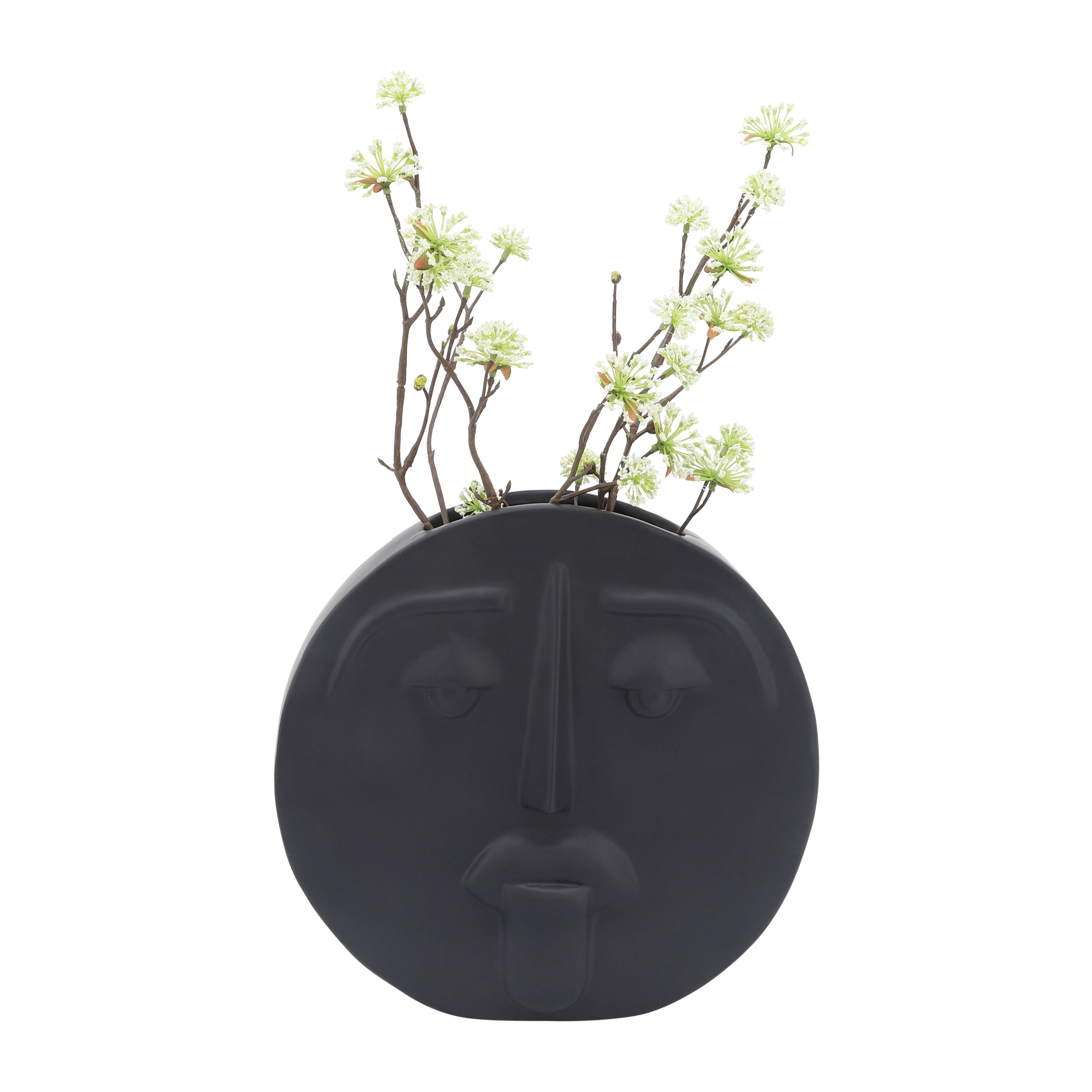 Cer, 10" Sad Face Vase, Black - Decor Addict, LLC