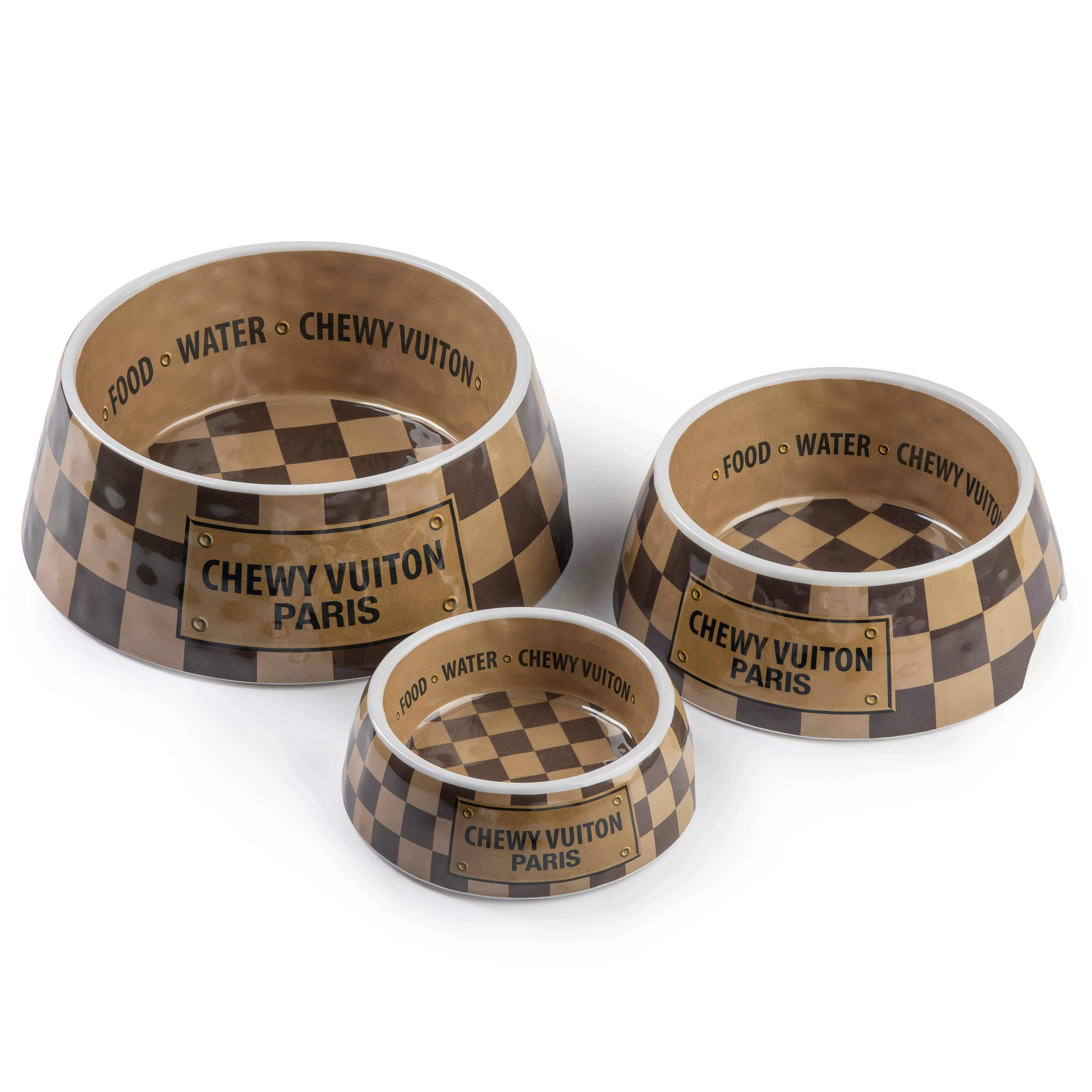 Checker Chewy Vuiton Bowl - 3 Sizes!! Dog Bowls: Medium - Decor Addict, LLC