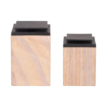 Decorative Boxes Set of 2 - Brown Marble Sandstone, 8/9 in. - Decor Addict, LLC