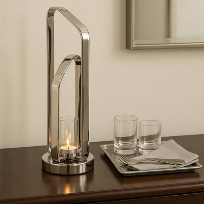 Candle Holder - Silver Metal Stylish Hurricane, 21 in. - Decor Addict, LLC