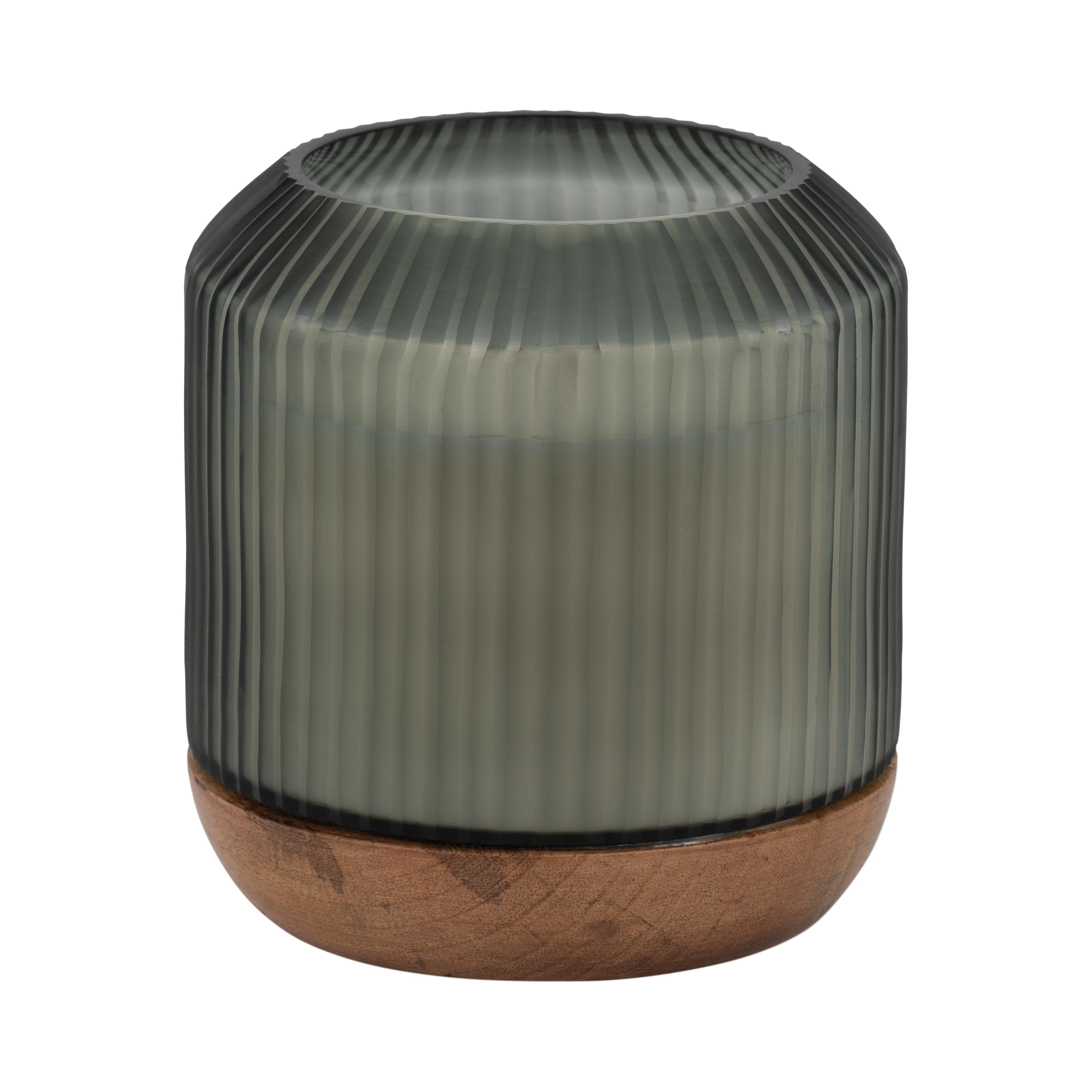 6" 42oz Glass Candle W/ Wood Base, Green - Decor Addict, LLC