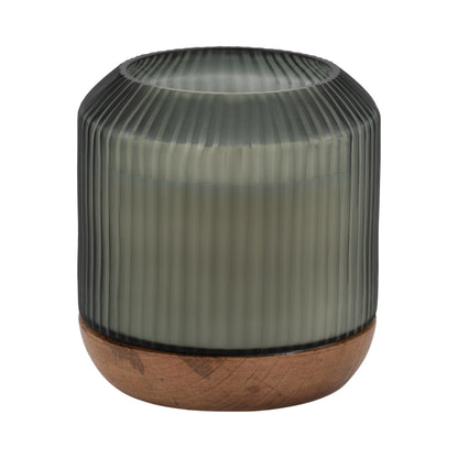 6" 42oz Glass Candle W/ Wood Base, Green - Decor Addict, LLC