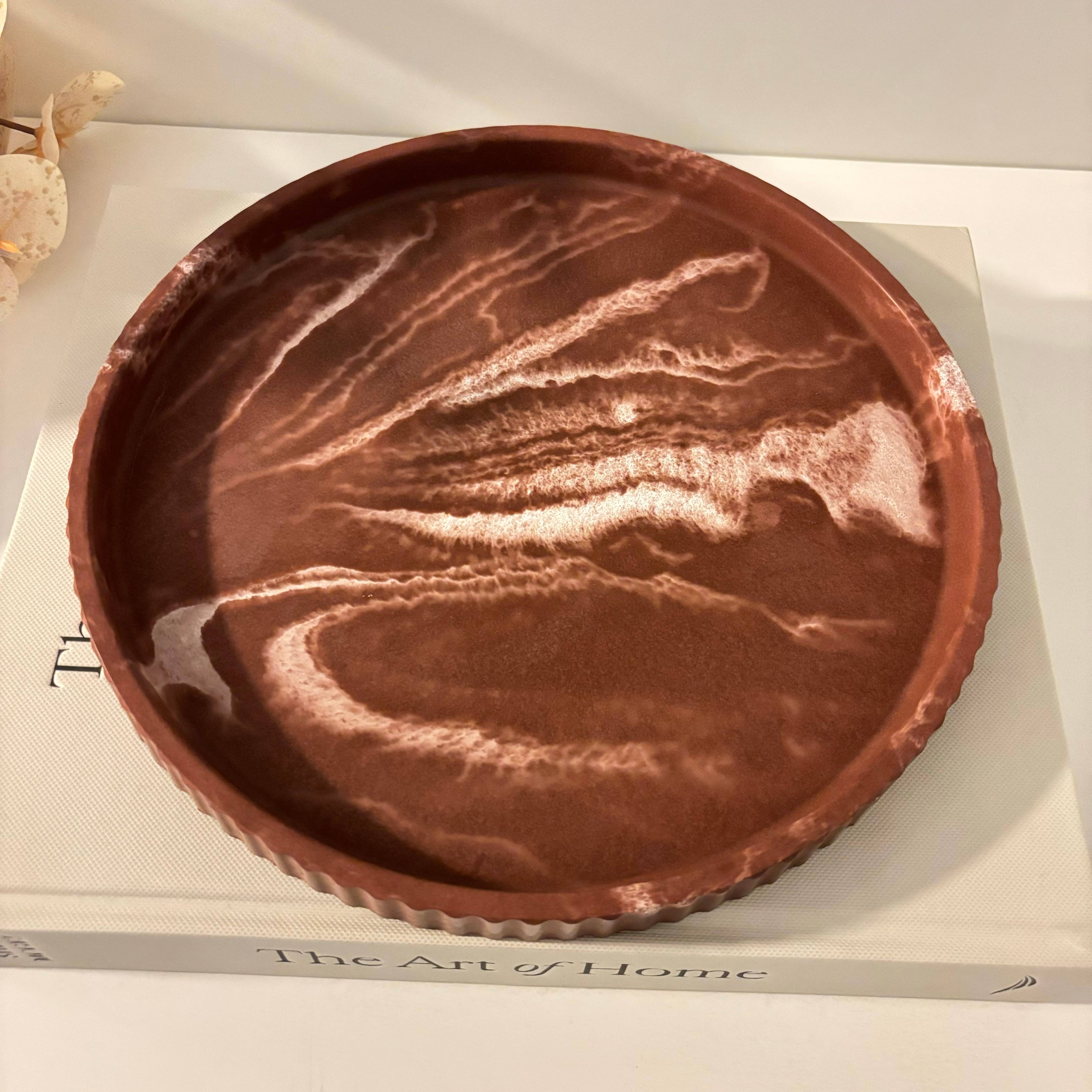 Joma - Concrete Fluted Tray | Round Concrete Tray: Black fusion marble - Decor Addict, LLC