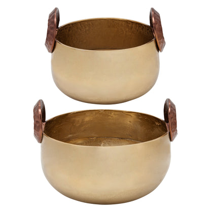 S/2 10/12" Bowl With Handles, Gold - Decor Addict, LLC