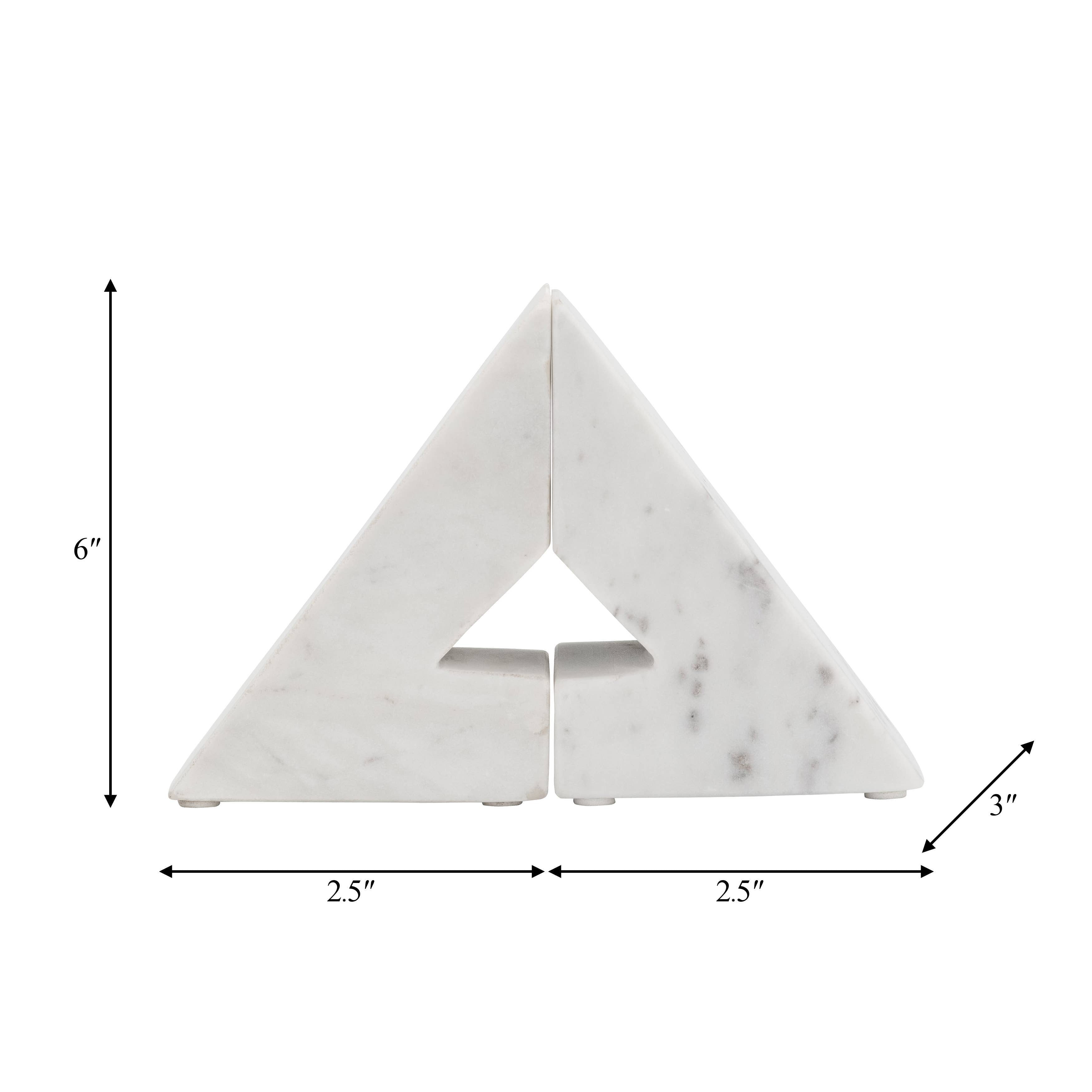 Bookends Set - White Marble Modern Right Triangle, 6 in. - Decor Addict, LLC