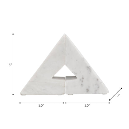 Bookends Set - White Marble Modern Right Triangle, 6 in. - Decor Addict, LLC