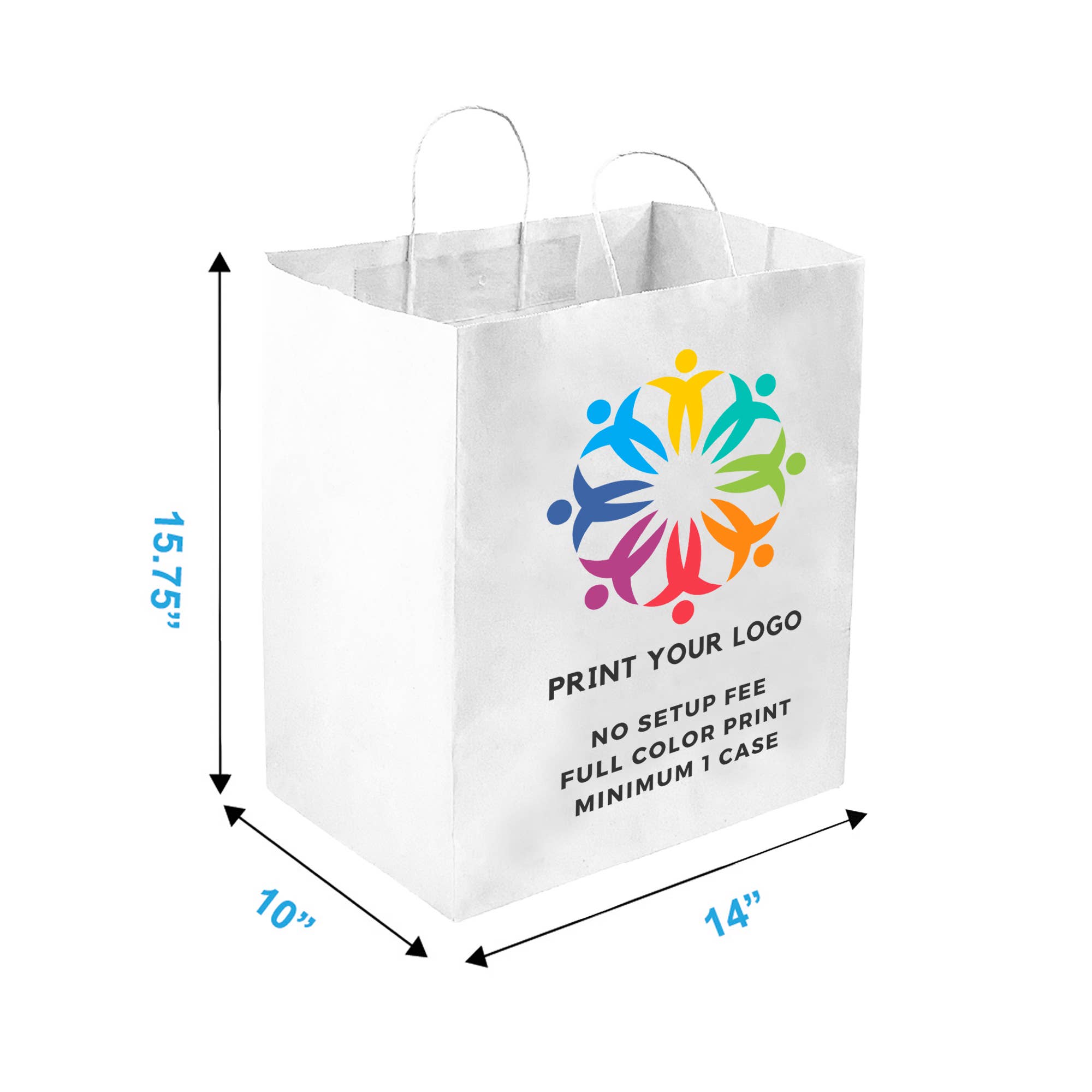 Custom Print Super Royal 14x10x15.75 White Paper Bags: 200 bags - $1.01/pc / 1 side print (front) - Decor Addict, LLC