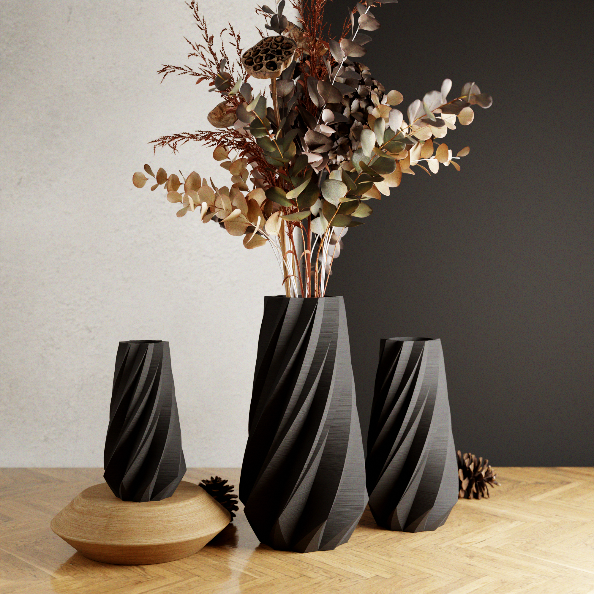 TIMBER Vase: Midnight Black / 10 inches / Waterproof Insert - Decor Addict, LLC