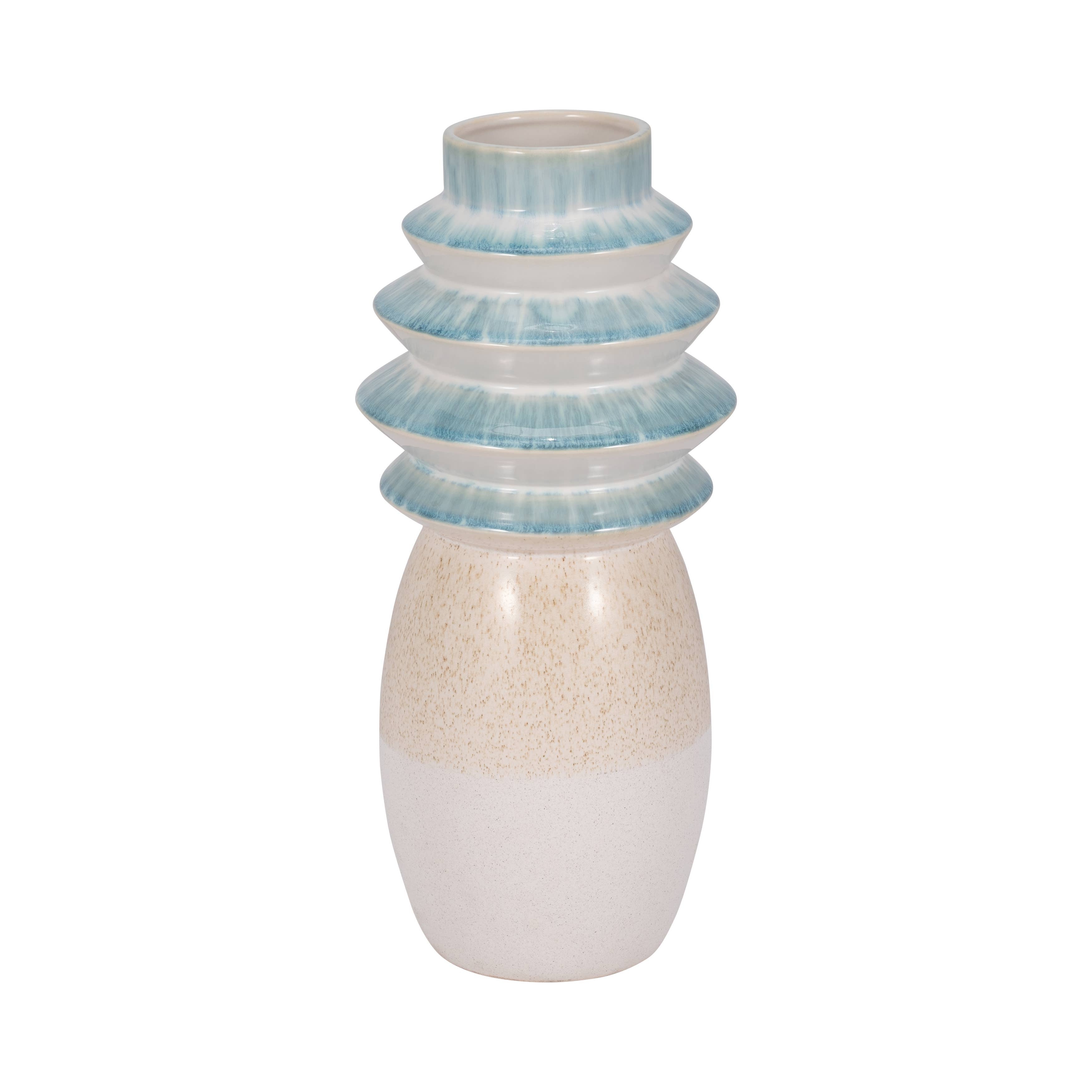 Ceramic Reactive Finish Fluted Top Vase - Blue, 15 in.