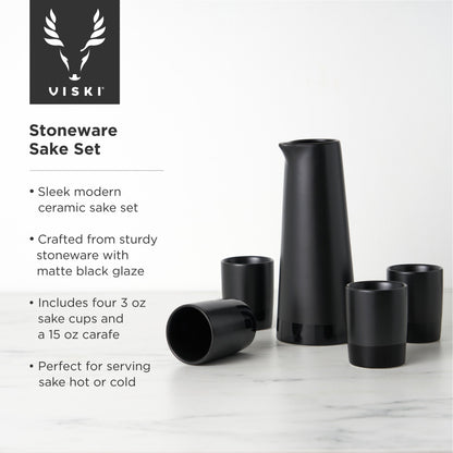 5-Piece Stoneware Sake Set in Black - Decor Addict, LLC