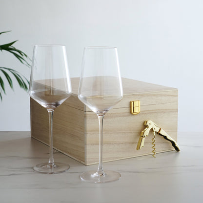 Crystal Bordeaux Glasses & Gold Corkscrew Gift Box Set - Decor Addict, LLC