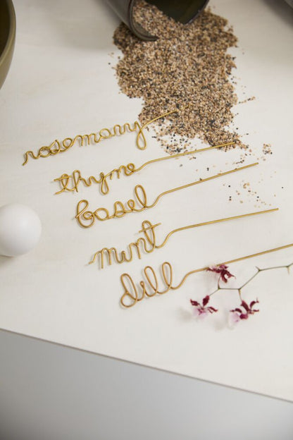 Gold Wire Herb Markers (Set of 5) — 8" x 1.5" - Decor Addict, LLC