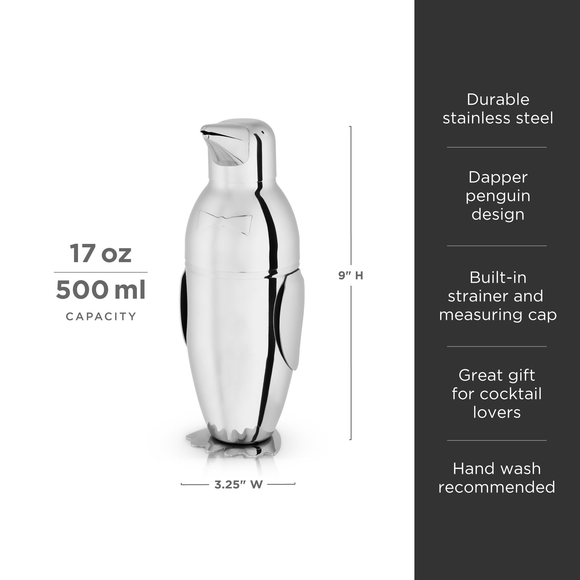Irving Stainless Steel Penguin Cocktail Shaker - Thumbnail 4
