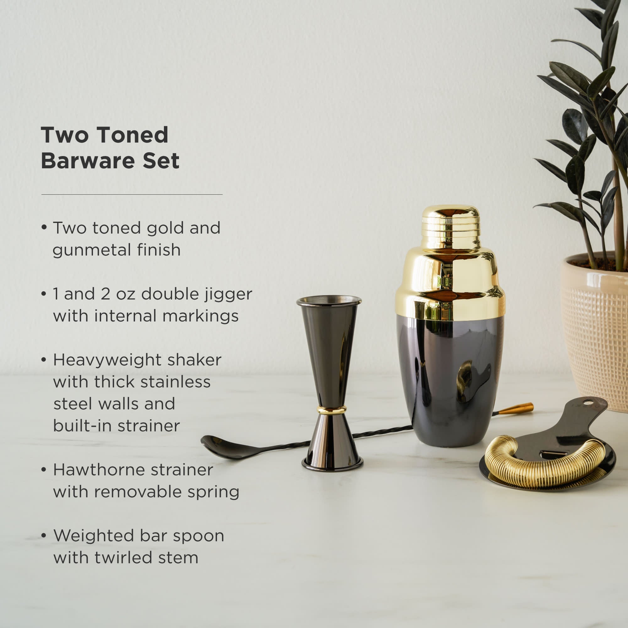 4-Piece Stainless Steel Barware Set in Black & Gold - Decor Addict, LLC