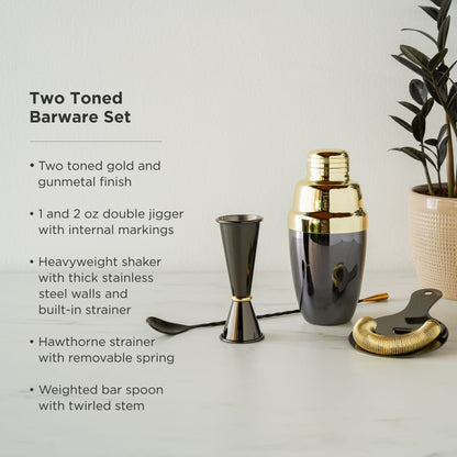 4-Piece Stainless Steel Barware Set in Black & Gold - Decor Addict, LLC