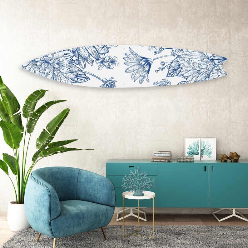 Floral Printed Acrylic Surfboard Wall Art