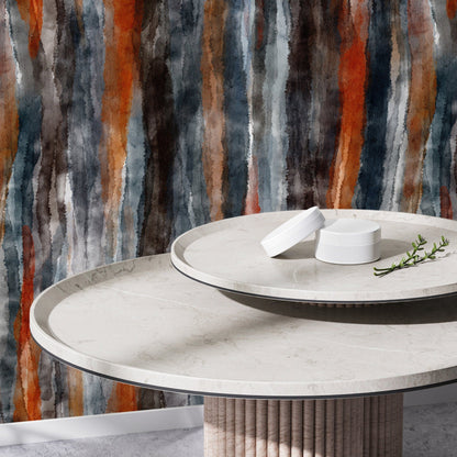 Abstract Wallpaper with Vertical Watercolor Stripes in Gray, Rust, and Brown - X105 - Decor Addict, LLC