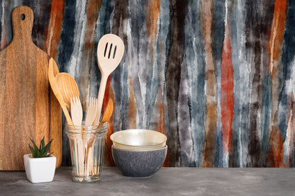 Abstract Wallpaper with Vertical Watercolor Stripes in Gray, Rust, and Brown - X105 - Decor Addict, LLC