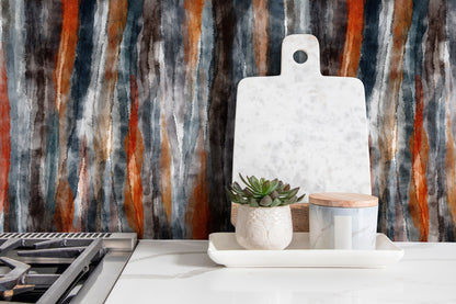 Abstract Wallpaper with Vertical Watercolor Stripes in Gray, Rust, and Brown - X105 - Decor Addict, LLC