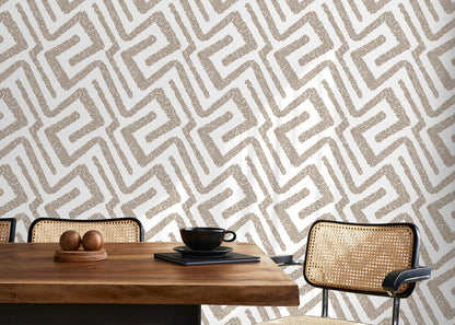 Abstract Wallpaper with a Dotted Labyrinth Motif in Beige - D045 - Decor Addict, LLC
