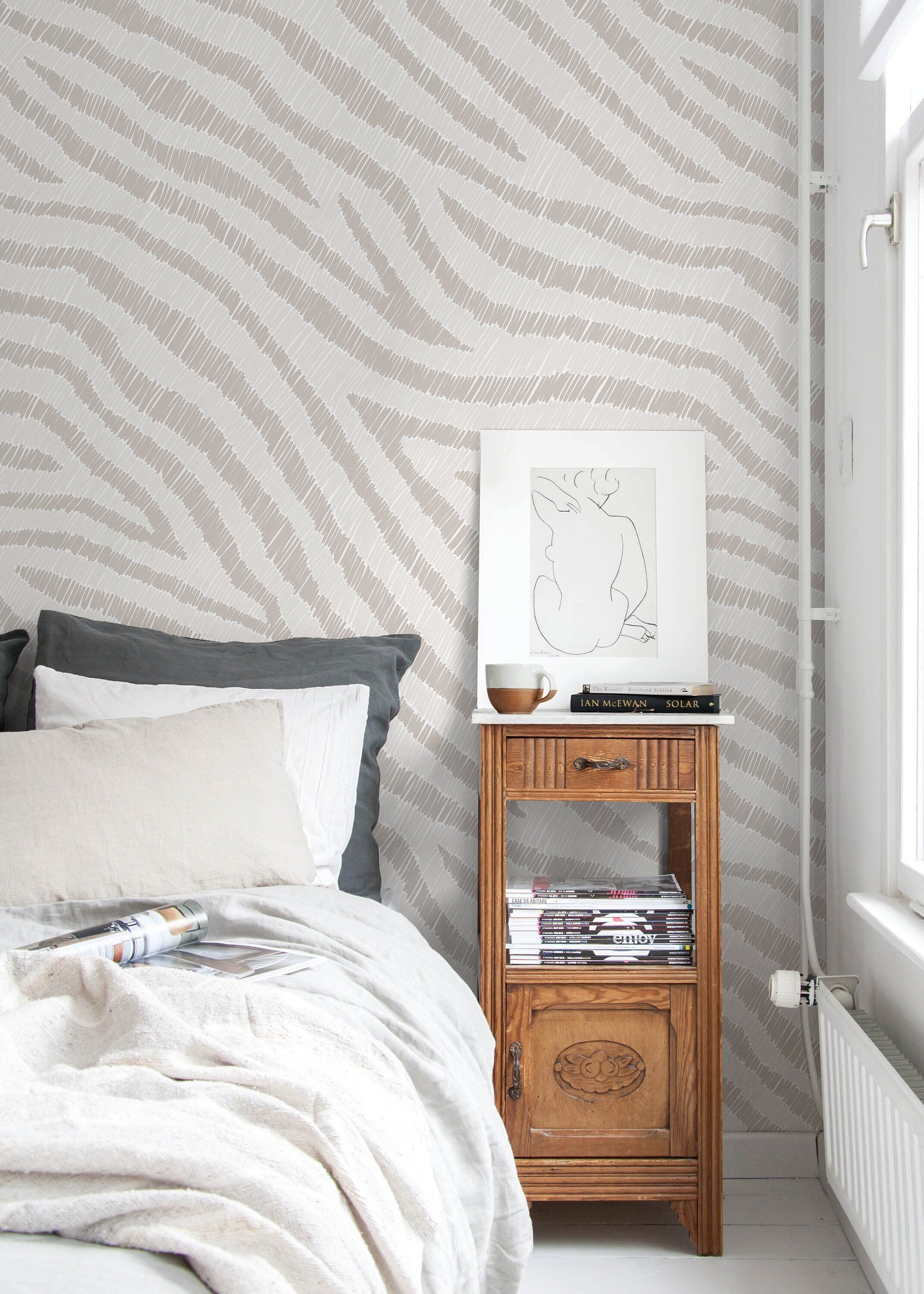 Abstract Wallpaper with Sketched Wavy Lines in Beige and Cream - D050 - Decor Addict, LLC