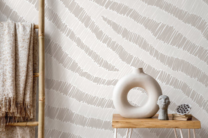 Abstract Wallpaper with Sketched Wavy Lines in Beige and Cream - D050 - Decor Addict, LLC