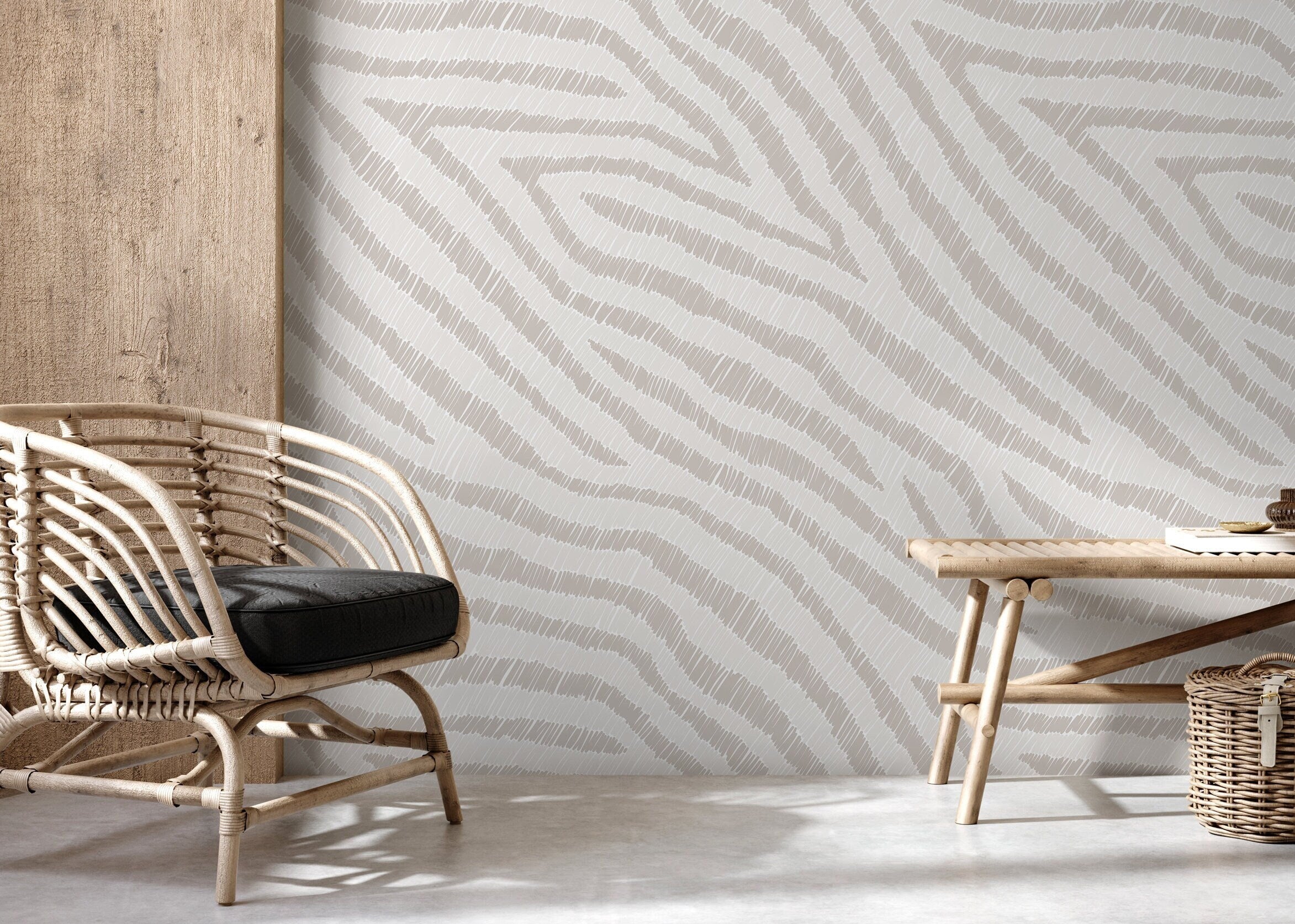 Abstract Wallpaper with Sketched Wavy Lines in Beige and Cream - D050 - Decor Addict, LLC