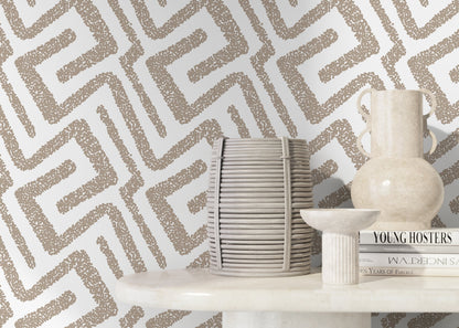 Abstract Wallpaper with a Dotted Labyrinth Motif in Beige - D045 - Decor Addict, LLC