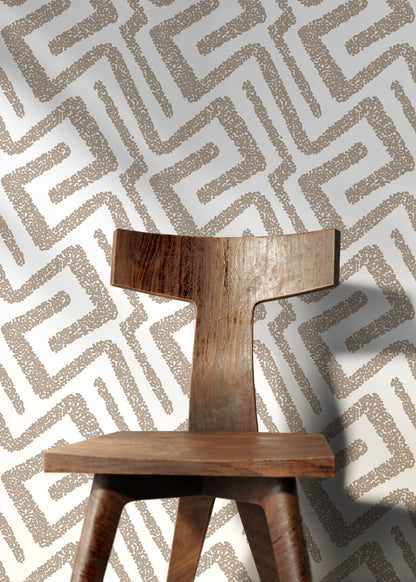 Abstract Wallpaper with a Dotted Labyrinth Motif in Beige - D045 - Decor Addict, LLC