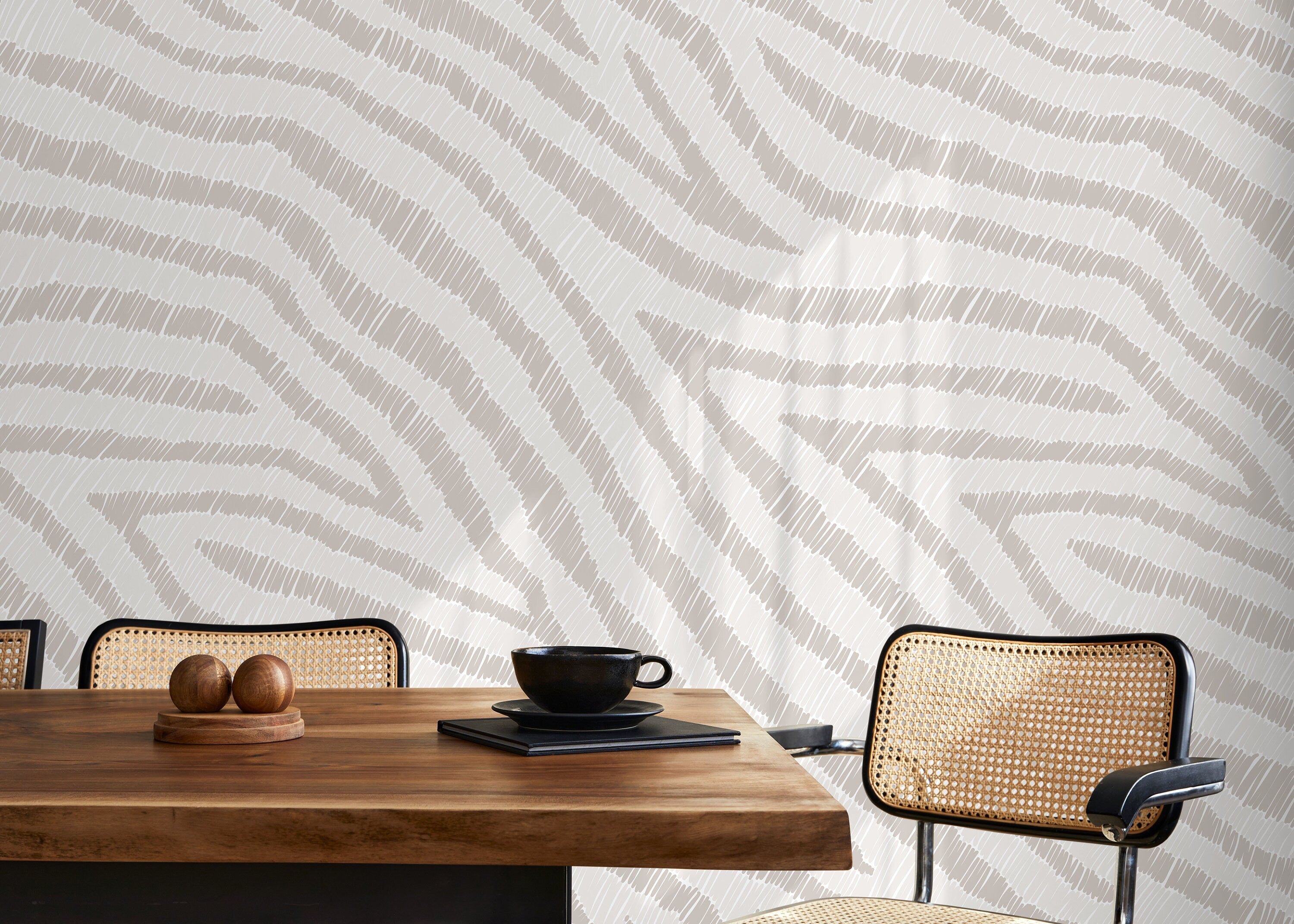 Abstract Wallpaper with Sketched Wavy Lines in Beige and Cream - D050 - Decor Addict, LLC