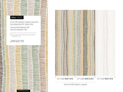 Abstract Wallpaper with Hand-Drawn Vertical Stripes in Green, Brown, and Yellow - D510 - Decor Addict, LLC