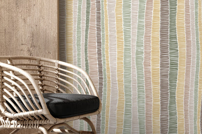 Abstract Wallpaper with Hand-Drawn Vertical Stripes in Green, Brown, and Yellow - D510 - Decor Addict, LLC