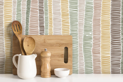 Abstract Wallpaper with Hand-Drawn Vertical Stripes in Green, Brown, and Yellow - D510 - Decor Addict, LLC