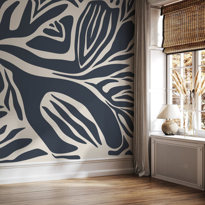 Abstract Wallpaper Featuring Bold Botanical Stripes in Gray Blue and Cream - D693 - Decor Addict, LLC