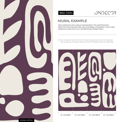 Abstract Wallpaper with Bold Organic Shapes in Purple and Beige - D594 - Decor Addict, LLC