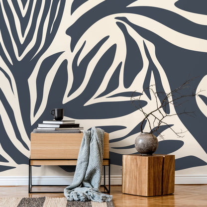 Abstract Wallpaper Featuring Bold Botanical Stripes in Gray Blue and Cream - D693 - Decor Addict, LLC