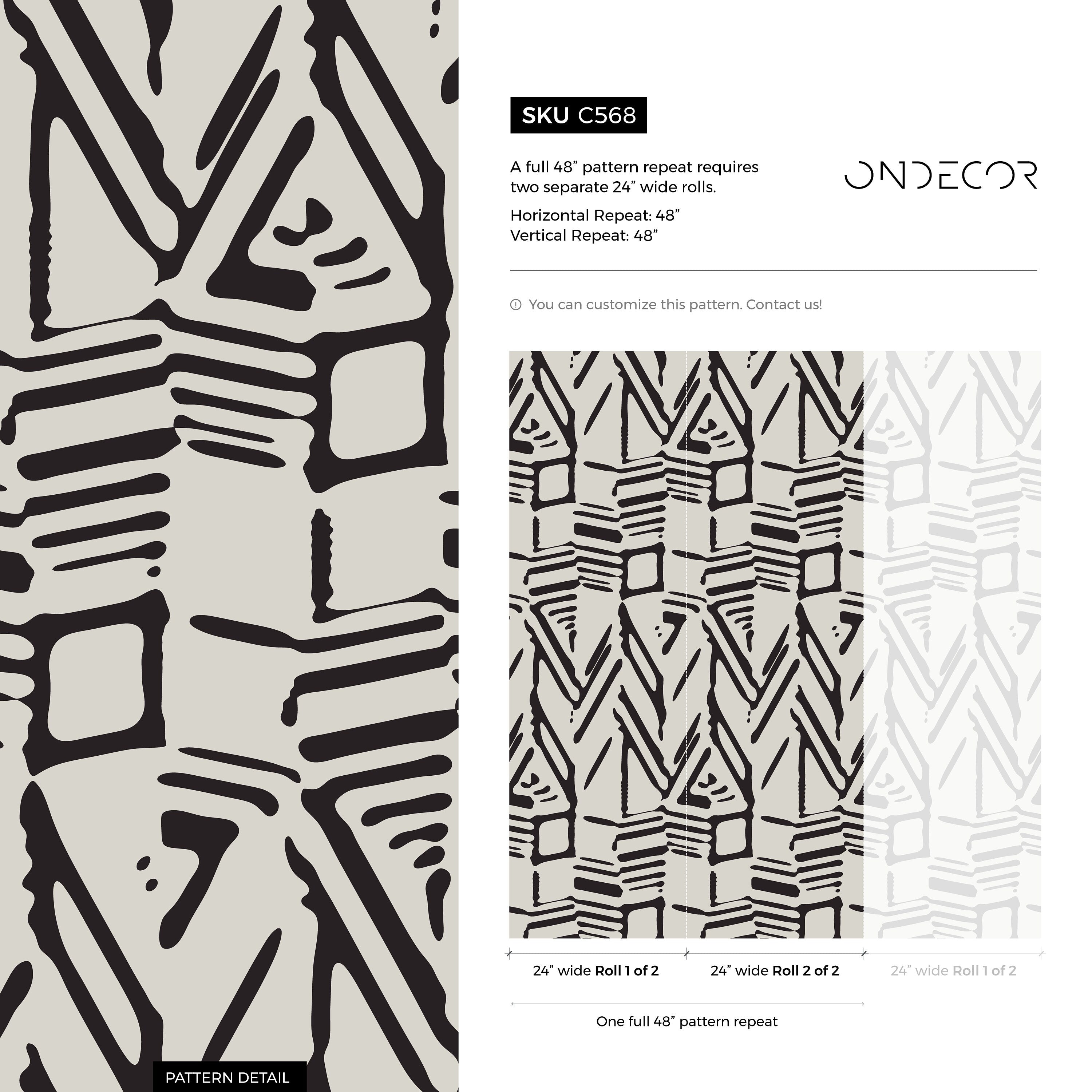 Abstract Wallpaper with a Bold Block Print Motif in Black and Beige - C568 - Decor Addict, LLC