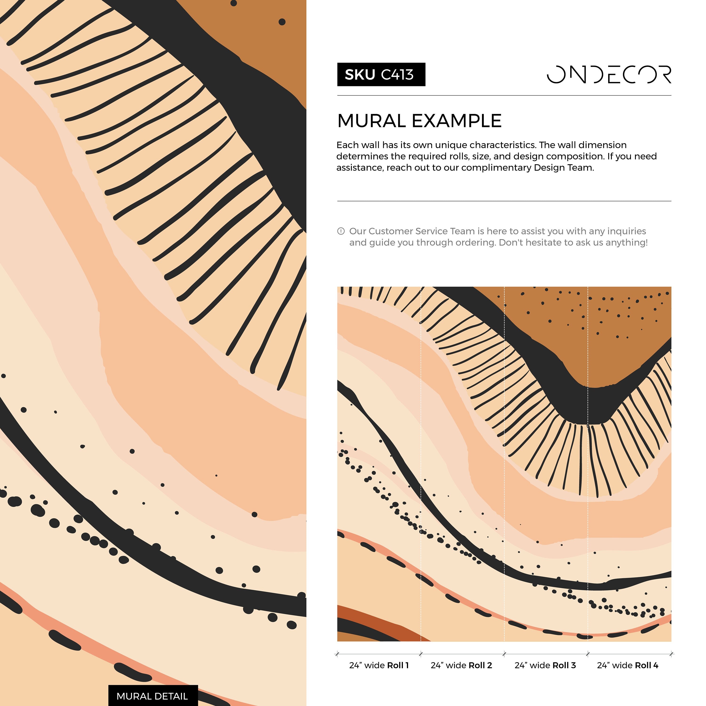 Abstract Wallpaper with an Organic Motif in Orange, Black, and Beige - C413 - Decor Addict, LLC