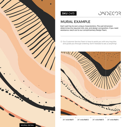 Abstract Wallpaper with an Organic Motif in Orange, Black, and Beige - C413 - Decor Addict, LLC