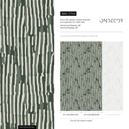 Abstract Wallpaper with Wavy Stripes in Dark Green, Sage, and Off-White - D746 - Decor Addict, LLC